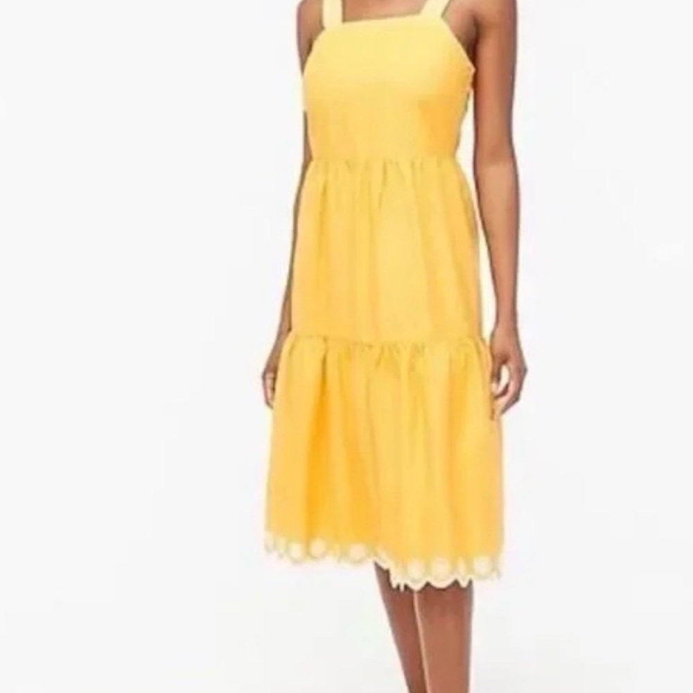J. Crew Yellow Tiered Midi Dress with Scallop Hem Summer beach Size 6